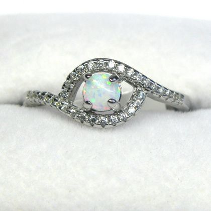 Opal and Cubic Zirconia Ring (size 6)
