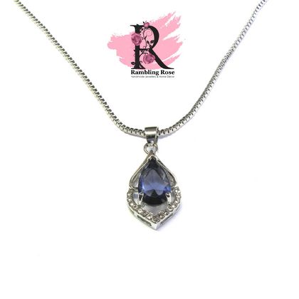 Teardrop Amethyst Purple Zirconia Pendant on Chain