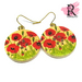 Wooden Poppy Button earrings - Golden