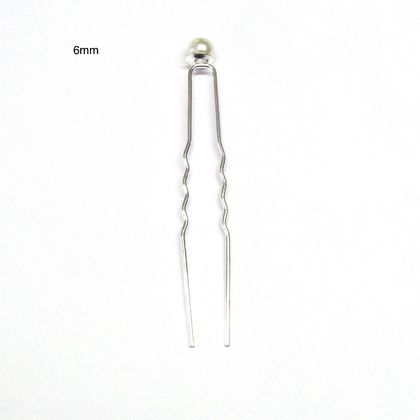 6mm Silver Pearl Hair Pins