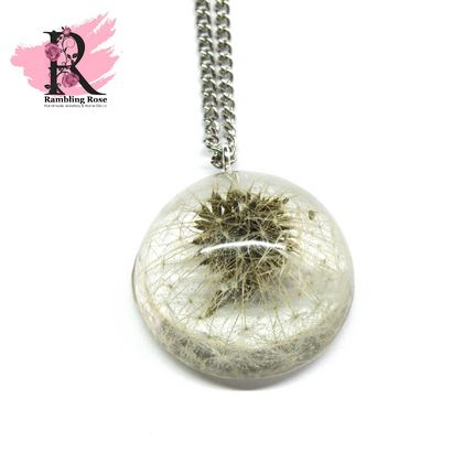 Dandelion Dome Resin Pendant on 3mm chain