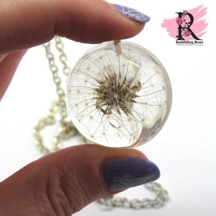 Dandelion Dome Resin Pendant on 5mm chain