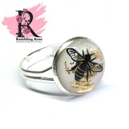 Honey Bee Ring - Adjustable (silver)