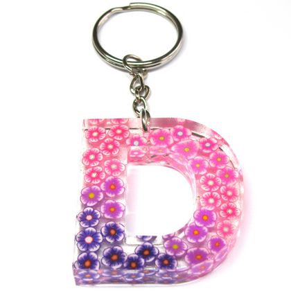 Letter D Ombre Floral Resin Keychain