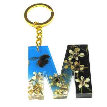 Letter M Floral Resin Keychain