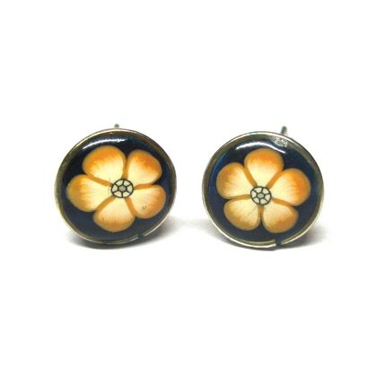 Navy & Orange Blossom Stud Earrings (8mm)