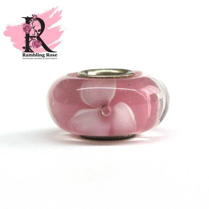 Pink and White Floral Charm Bead