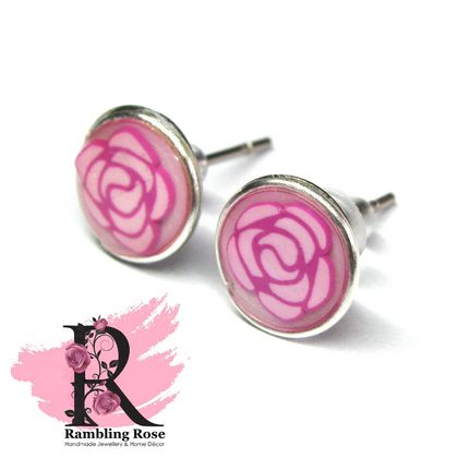 Pink Rose Stud Earrings (8mm)