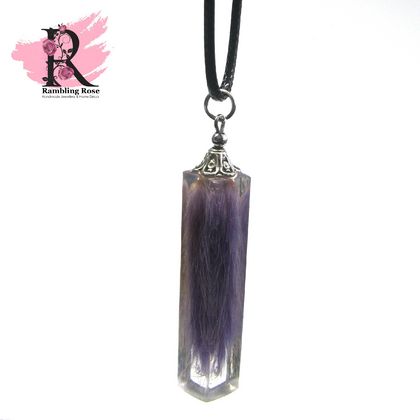 Purple Bunnytail Rectangle Pendant Necklace