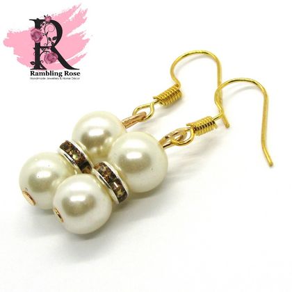 Gold Pearl & Rhinestone earrings - Double Drop