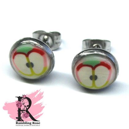 Striped Apple Stud Earrings (10mm)