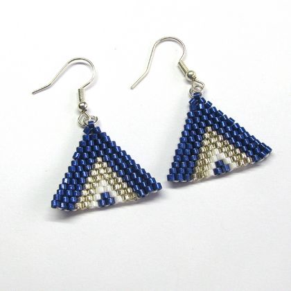 Silver & Blue Triangle Peyote Earrings