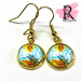 Blue Orange Leaf Cabochon earrings