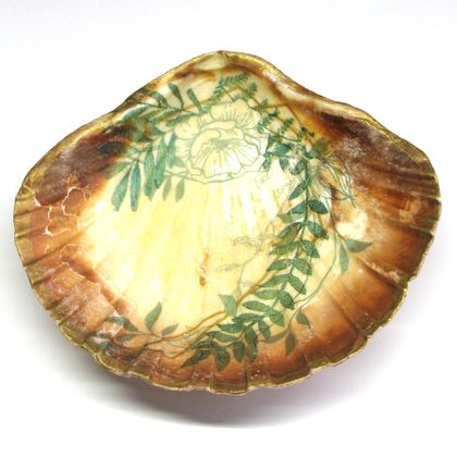 Green Floral Scallop Shell Trinket Dish