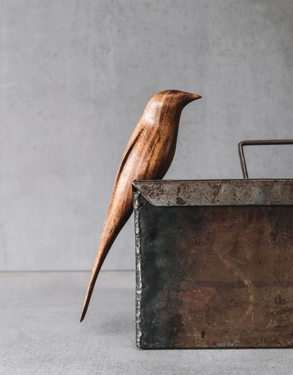 Perching Carved Wooden Bird 