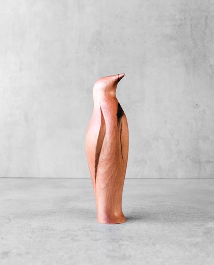 Hand Carved Wooden Penguin Sculpture