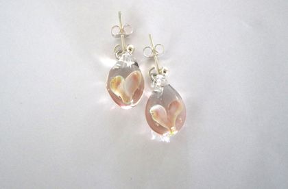 Heart In Glass Studs - Light Silver Pink