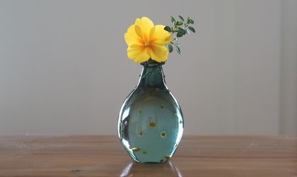 Mini Teal Coloured Bud Vase with Silver Orange Dots
