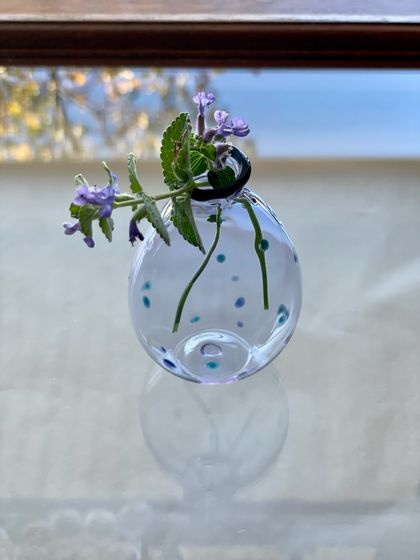 Mini Lavender Blue Bud Vase with Blue Polka Dots