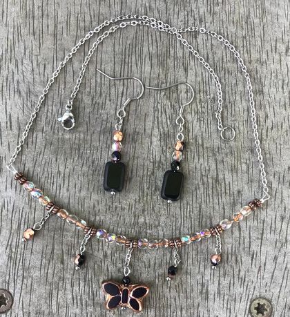 Black Butterfly Necklace and Earring Set