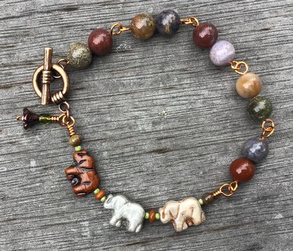 Elephant and Indian Agate Bracelet