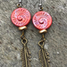 Czech Fossil Shell Earrings - Red