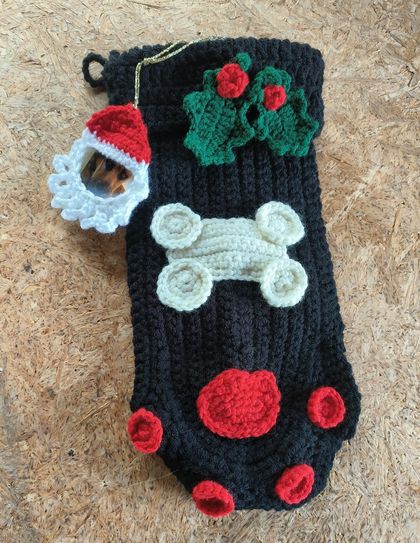 Crochet doggie  Christmas stocking with frame