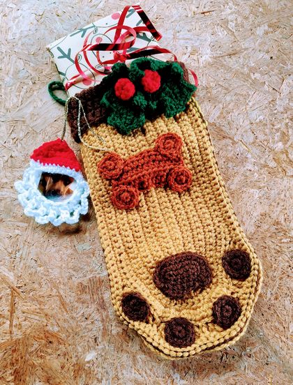 Crochet doggie  Christmas stocking 
