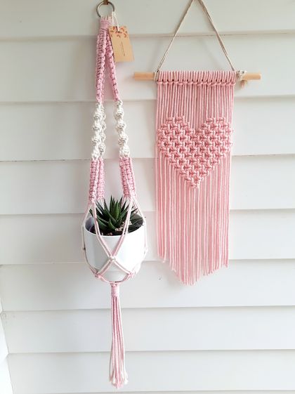 Natural and vintage pink plant hanger