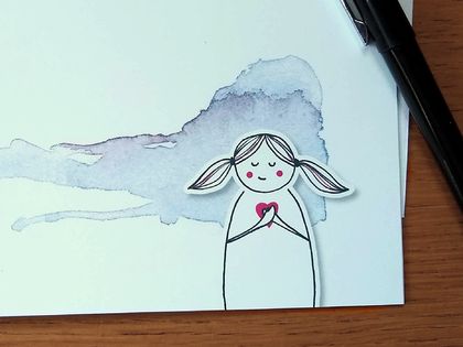 Heart-peace Greeting Card - Line Art and Watercolour