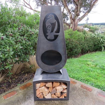 Teardrop Chiminea Outdoor Fireplace with Woodbox
