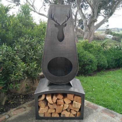 Teardrop Chiminea Outdoor Fireplace with Large Woodbox