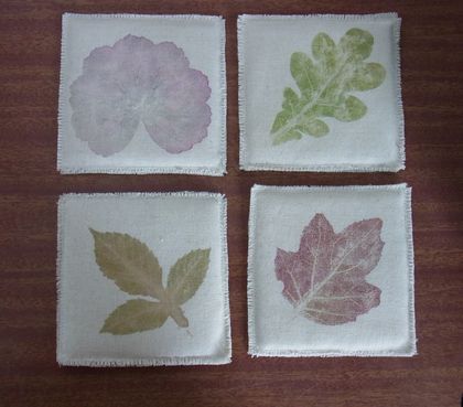 Linen Coasters with HapaZome leaf prints