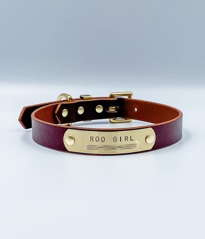 3/4" wide - Hand-stamped Leather Dog Collar with nameplate