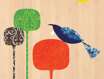 Tui - Native NZ Bird Art Print on bamboo veneer