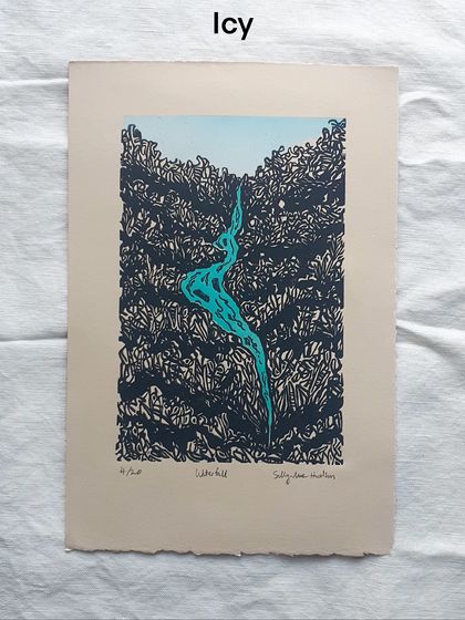 Original linocut artwork - Waterfall