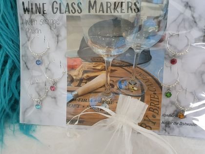 Wine Glass or Stem Glass Markers - Crystal drop charms & clear beads