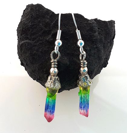 Silver Rainbow Quartz Gemstone Earrings