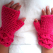 Fluffy pink children's crochet gloves age 2-3