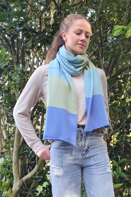 Pale Turquoise, Blue and Pale Green lambs wool scarf 