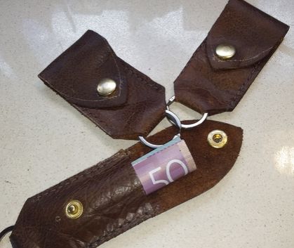 NZ made leather Keyring with secret pocket