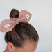 Pink Hair Scrunchie with Embroidered Daisy