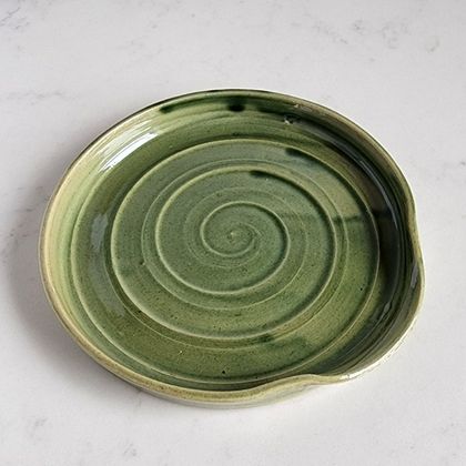 Ceramic Spoon Rest - Green - Large 