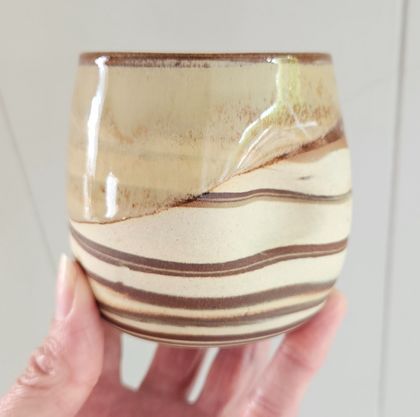 Ceramic Tumbler - Marble and caramel- Thumb Dent