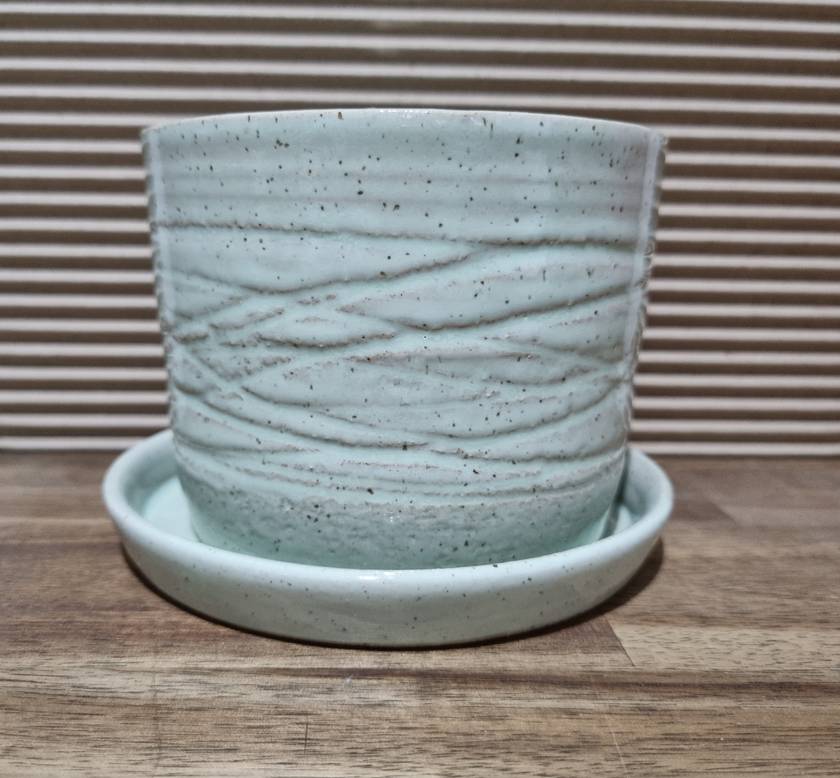 Beautiful Mint Green Ceramic planter | Felt