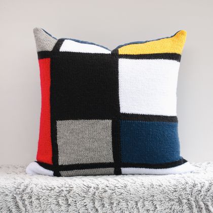 Handknitted Cushion Cover - A nod to Mondrian