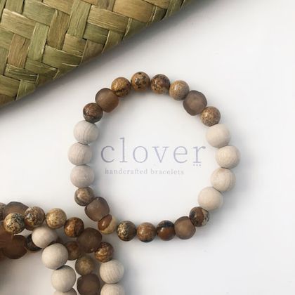 Diffuser Bracelet ~ Essential Oil ~ Aromatherapy ~ Gemstone Bracelet ~ Picture Jasper ~ Eco Recycled Glass ~ Natural Eco Beech Wood