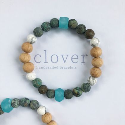 Diffuser Bracelet ~ African Turquoise ~ Howlite ~ Recycled Glass ~ Natural Wood ~ Essential Oil ~ Aromatherapy ~ Gemstone Bracelet