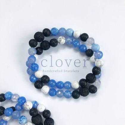 Diffuser Bracelet ~ Blue Fire Agate ~ Howlite ~ Lava ~ Essential Oil ~ Aromatherapy ~ Gemstone Bracelet
