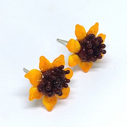 Glass Art Sunflower Stud Earrings